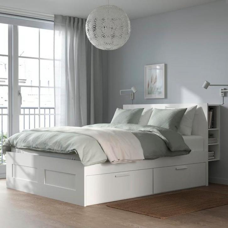 Compleet Ikea Brimnes bed,lattenbodems,matrassen,hoofdbord., Huis en Inrichting, Slaapkamer | Bedden, Zo goed als nieuw, Tweepersoons