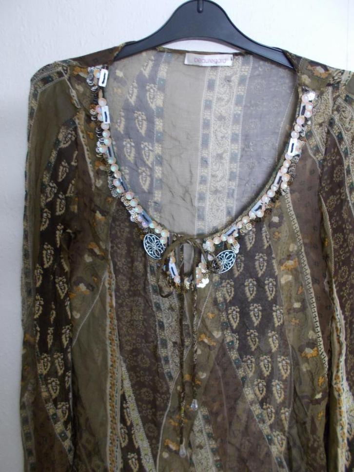 Bruin bewerkte print tuniek van Beauregard! S, Kleding | Dames, Blouses en Tunieken, Zo goed als nieuw, Maat 36 (S), Bruin, Verzenden