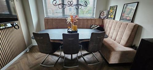 Henders en Hazel eetkamer stoelen, Huis en Inrichting, Stoelen, Zo goed als nieuw, Drie, Stof, Bruin, Ophalen