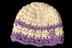 Wit met paars babymutsje, Kinderen en Baby's, Babykleding | Mutsen, Sjaals en Wanten, Meisje, Maat 56, Handgemaakt, Nieuw
