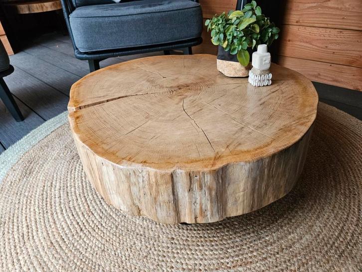 Eiken Boomstamschijf Salontafel - Verrijdbaar, Huis en Inrichting, Tafels | Salontafels, Ophalen
