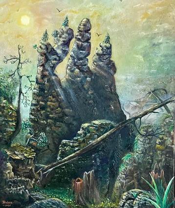 Olieverf Schilderij op doek- Rotslandschap 50x60cm beschikbaar voor biedingen