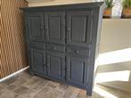 Massief eiken houten kast mat antraciet geborsteld, Ophalen, Gebruikt, 150 tot 200 cm, Eikenhout