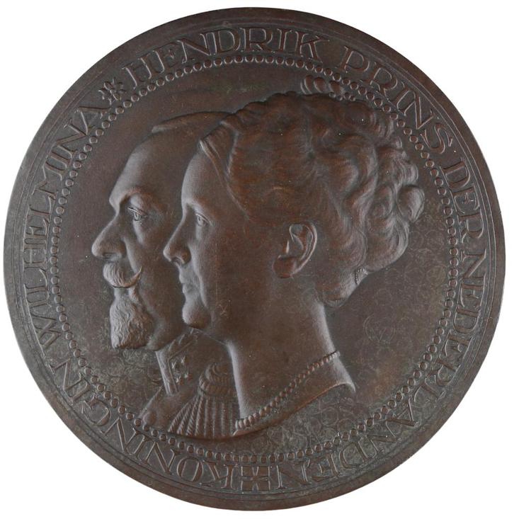 Jac.J. van Goor - Plaquette, 1926 : Wilhelmina en Hendrik, Antiek en Kunst, Kunst | Beelden en Houtsnijwerken, Verzenden
