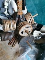 58 stuks 115KG Halterschijven 30mm Stang 4 Dumbells, Ophalen, Gebruikt, Benen, Halterset