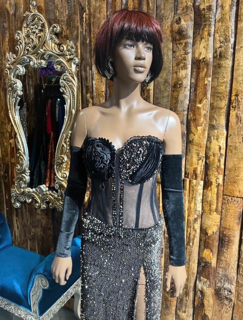 Exclusief handmade bustier corcet  topje, zwart goudkleur, Kleding | Dames, Maat 38/40 (M), Overige typen, Zwart, Nieuw