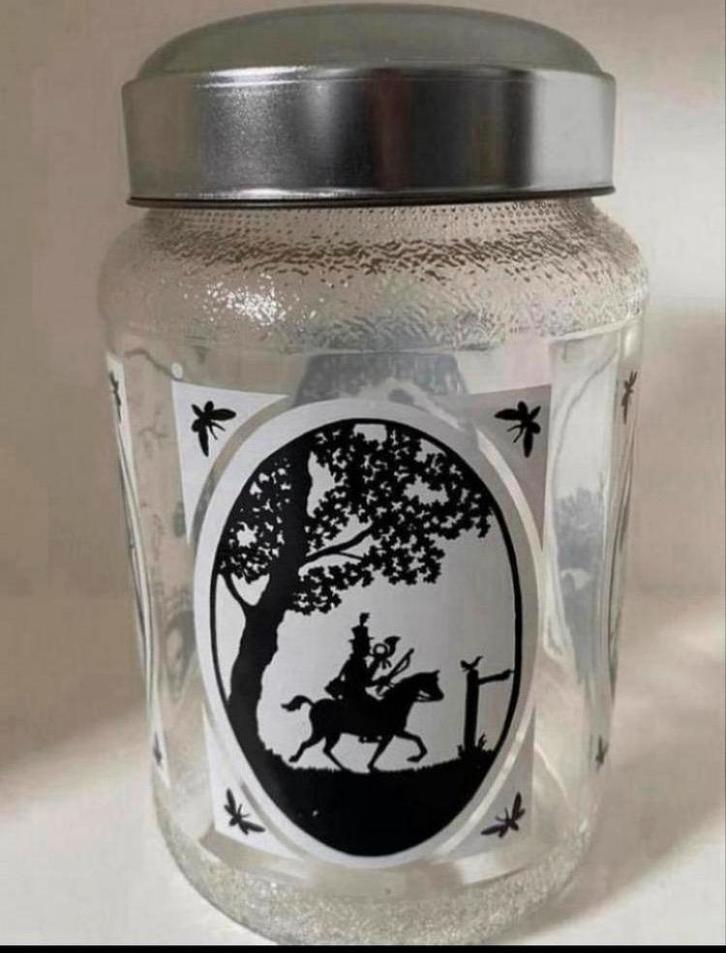 Glazen voorraadpot van Nescafé met schroefdeksel. H. 16 cm., Huis en Inrichting, Keuken | Servies, Zo goed als nieuw, Glas of Glazen