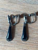 Art deco Zilveren Oorbellen met Zwarte onyx Steen, Ophalen, Gebruikt, Zwart, Met edelsteen