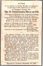 Gils van Mgr Petrus 1869 Waalwijk 1956 Roerrmond St. Odiliën, Verzamelen, Ophalen of Verzenden, Bidprentje
