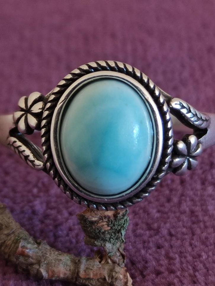Zilveren ring S925 met hemelsblauwe Larimar steen., Sieraden, Tassen en Uiterlijk, Ringen, Nieuw, Dame of Heer, Zilver, Zilver