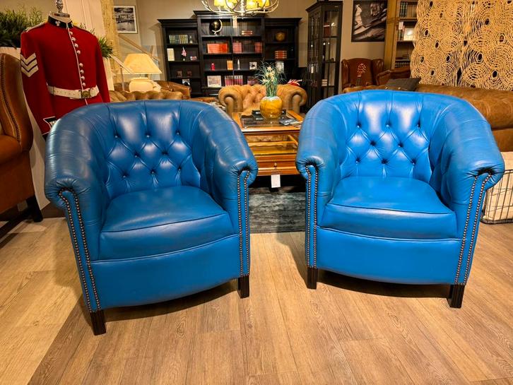 2 x Gave Springvale Chesterfield club tub fauteuils Blauw, Huis en Inrichting, Fauteuils, Zo goed als nieuw, 75 tot 100 cm, Ophalen of Verzenden