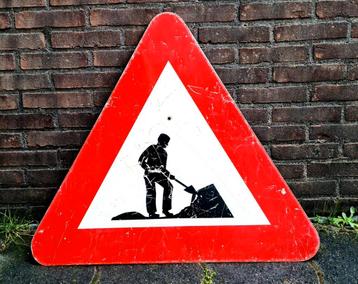 Verkeersbord groot Werk in Uitvoering vintage nostalgisch   beschikbaar voor biedingen
