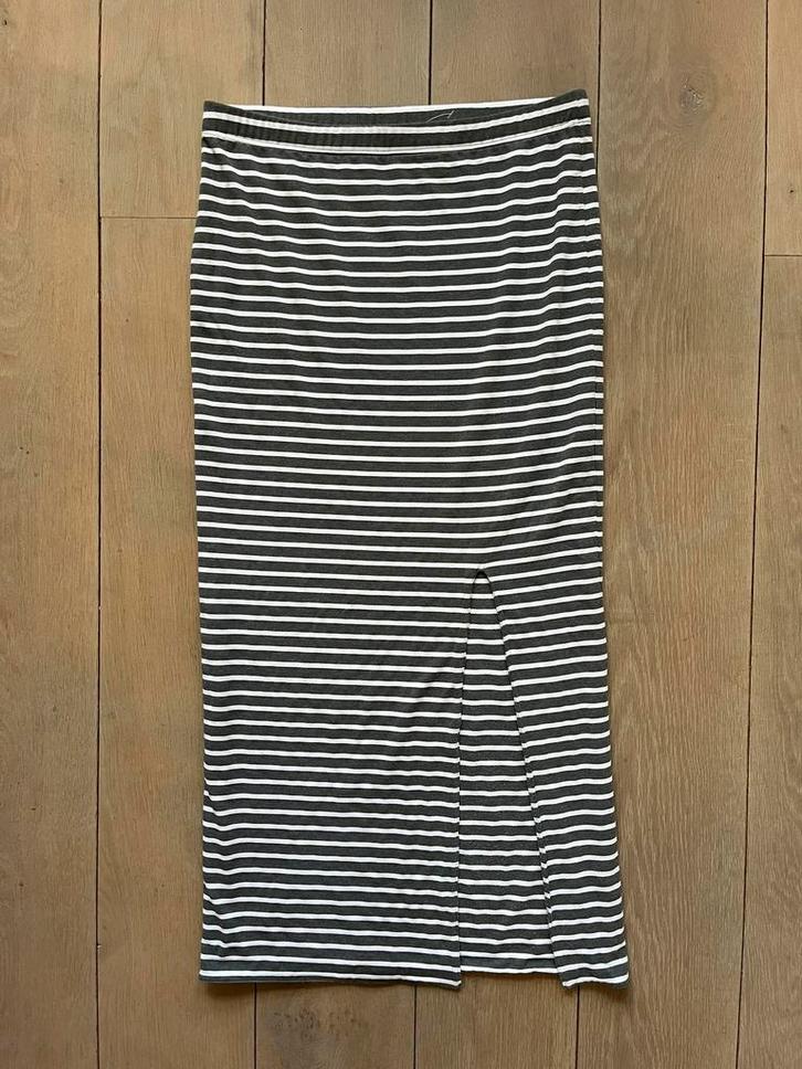 Question L lange rok zware kwaliteit stretch split grijs wit, Kleding | Dames, Rokken, Zo goed als nieuw, Maat 42/44 (L), Grijs