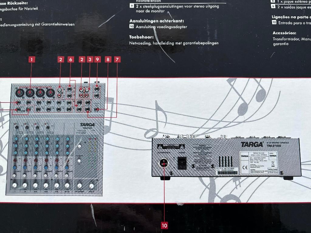 AudioMixer Targa TM-2100 10 kanaals mengpaneel, nieuw!, Ophalen of Verzenden, Nieuw, 5 tot 10 kanalen, Microfooningang