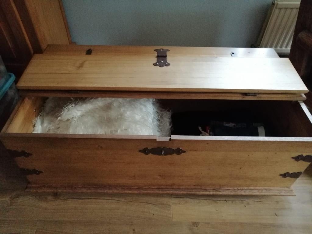 Massief eiken dekenkist, Ophalen, Gebruikt, 100 tot 150 cm, 50 tot 75 cm