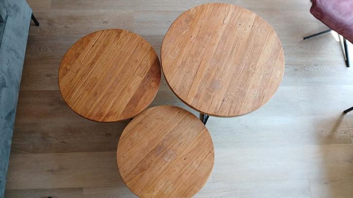 3 ronde teakhouten tafelbladen, Huis en Inrichting, Woonaccessoires | Onderzetters, Gebruikt, Bord, Ophalen