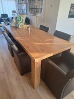 Eethoek: Eiken tafel + 6 leren stoelen, Ophalen, Gebruikt
