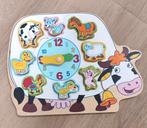 Houten puzzel boerderij dieren met klok en wijzers, Ophalen of Verzenden, Minder dan 10 stukjes, Gebruikt, 6 maanden tot 2 jaar