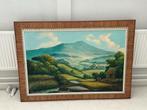 Ingelijst Schilderij Indonesisch Berglandschap, Antiek en Kunst, Kunst | Schilderijen | Klassiek, Ophalen of Verzenden