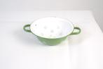 Vintage brocante groen wit emaille vergiet, Ophalen of Verzenden