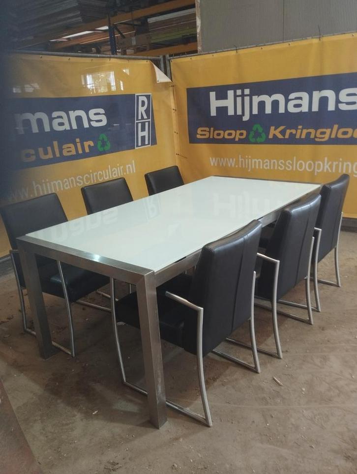 Eettafel met stoelen, Huis en Inrichting, Tafels | Eettafels, Gebruikt, 50 tot 100 cm, 200 cm of meer, Rechthoekig, Ophalen