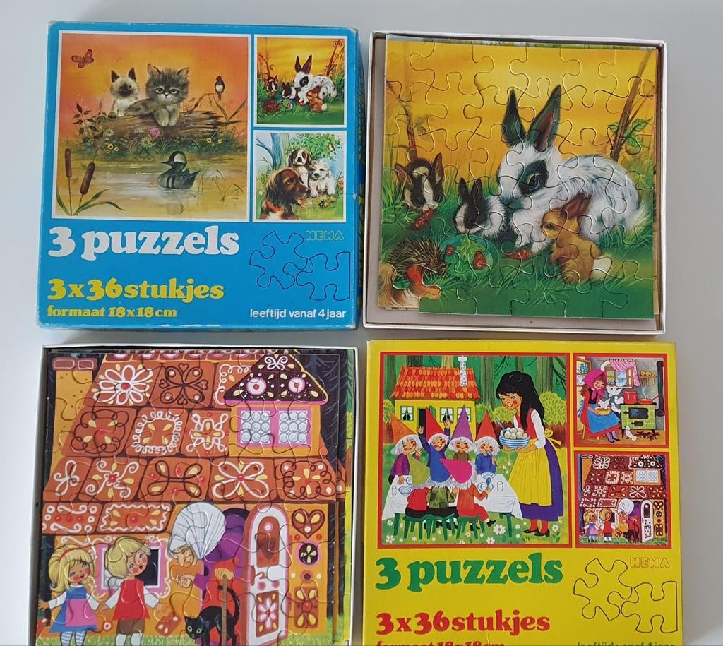 Twee vintage hema kinderpuzzelsets puzzels uit jaren 70, Ophalen of Verzenden, 10 tot 50 stukjes, Gebruikt