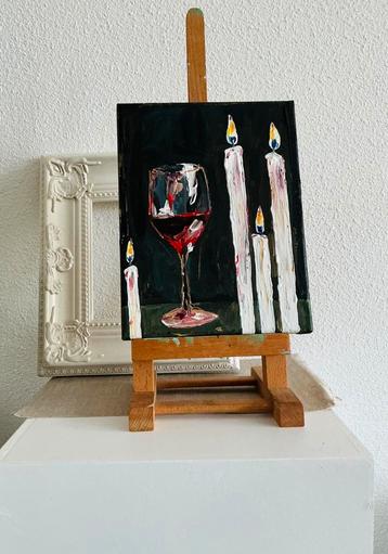 Stilleven rode wijn kaarsje ~ kleintje kunst ~ atelier beschikbaar voor biedingen