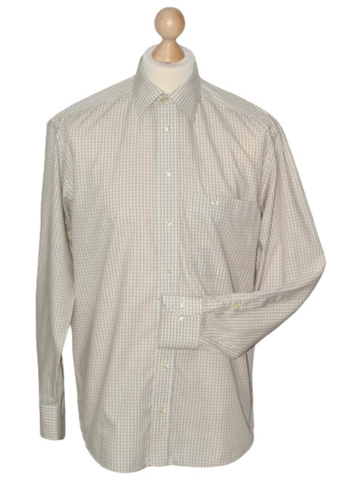 Eton geruit overhemd, shirt, wit/zand, Mt. M, Kleding | Heren, Overhemden, Zo goed als nieuw, Halswijdte 39/40 (M), Verzenden