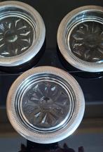 Glazen onderzetters met verzilverde rand, Ophalen of Verzenden, Gebruikt, Glas of Kopje