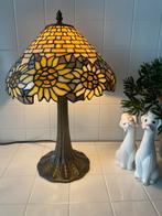 Vintage lamp Tiffany glas in lood tafellamp zonnebloem, Ophalen, Tiffany, Minder dan 50 cm, Glas