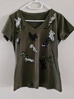 LIU JO SHIRT TOP groen pailletten zwart zilver S 36 z.g.a.n., Ophalen, Liu Jo, Zo goed als nieuw, Korte mouw