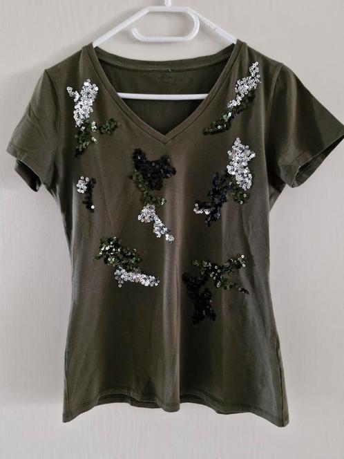 LIU JO SHIRT TOP groen pailletten zwart zilver S 36 z.g.a.n., Kleding | Dames, Tops, Zo goed als nieuw, Maat 36 (S), Groen, Korte mouw