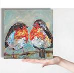 Roodborstje samen ~ kleintje kunst ~ atelier, Huis en Inrichting, Ophalen of Verzenden, Zo goed als nieuw, Schilderij, Minder dan 50 cm