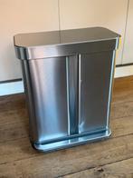 Simplehuman prullenbak 2 bakken rvs, Huis en Inrichting, 40 liter of meer, Ophalen, Zo goed als nieuw, Minder dan 50 cm