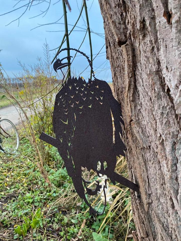 Metalen Tuinbeeld - Adelaar op Tak, Tuin en Terras, Tuinbeelden, Gebruikt, Dierenbeeld, Metaal, Ophalen of Verzenden