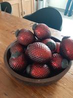 Houten  bak met  13 glas ornamenten en diverse. Ballen, Huis en Inrichting, Ophalen of Verzenden, Zo goed als nieuw, Rechthoekig