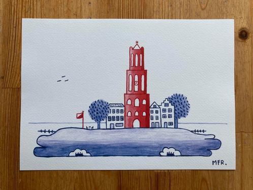 Print De Domtoren Utrecht (A4), Antiek en Kunst, Kunst | Litho's en Zeefdrukken, Ophalen of Verzenden