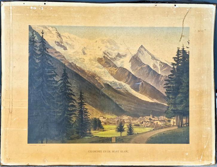 Chamonix en de Mont Blanc / Illustrator onbekend, Antiek en Kunst, Antiek | Schoolplaten, Geschiedenis, Ophalen