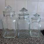 Glazen antieke snoeppotten/voorraadpotten 4x, Glas, Pot, Bus of Blik, Zo goed als nieuw, Ophalen