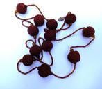 Ketting bruin gehaakte balletjes + kleine glaskraaltjes, Sieraden, Tassen en Uiterlijk, Kettingen, Verzenden, Gebruikt, Bruin