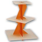 Taartstandaard modern oranje vierkant 3 plateaus plexiglas, Hobby en Vrije tijd, Nieuw, Ophalen