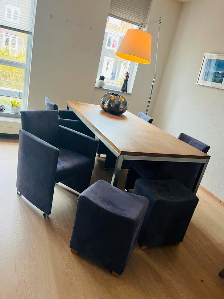 Paarse Eetkamerstoelen + Krukjes - Comfortabel!, Huis en Inrichting, Fauteuils, Gebruikt, Stof, 50 tot 75 cm, Minder dan 75 cm