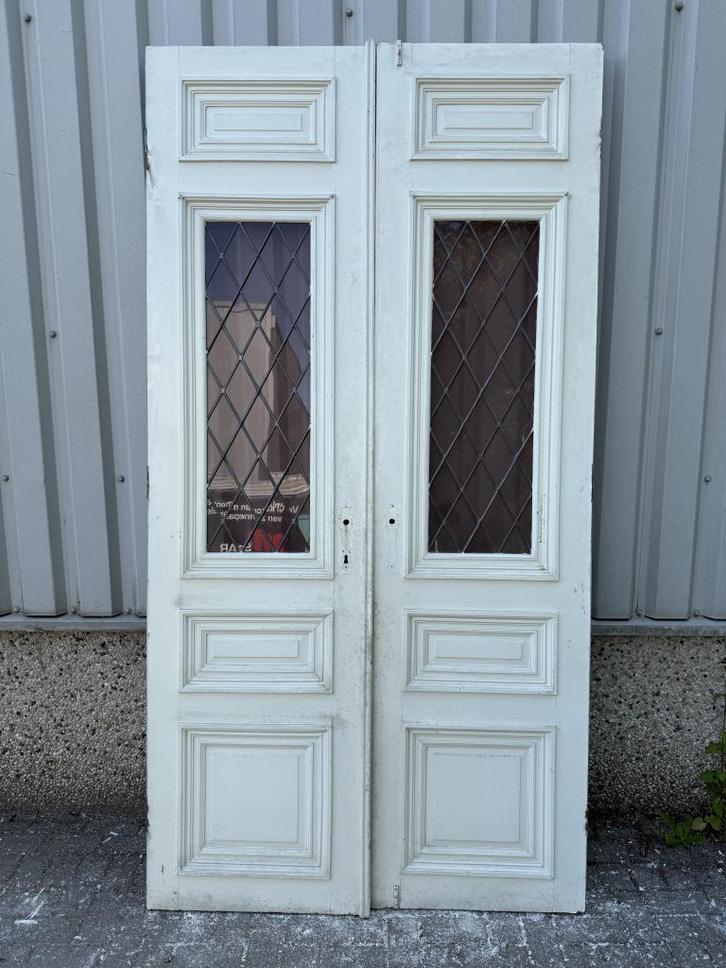 Prachtige antieke ensuitedeuren met glas in lood, Doe-het-zelf en Verbouw, Deuren en Horren, Zo goed als nieuw, Binnendeur, 215 cm of meer