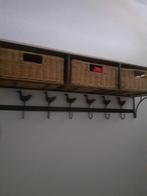 Kapstok met rieten mandjes, Huis en Inrichting, Woonaccessoires | Kapstokken, Ophalen, Hout, Wandkapstok, Minder dan 100 cm