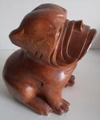 Hand gesneden houten beeld buldog, Antiek en Kunst, Ophalen of Verzenden