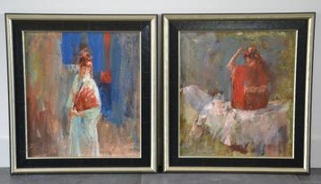 Twee schilderijen dame in kimono - Flip Gaasendam 2003/2004 beschikbaar voor biedingen