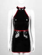 Zwarte rode wetlook jurk jurkje lak leer lakleer sexy S M L, Nieuw, Maat 46/48 (XL) of groter, Verzenden