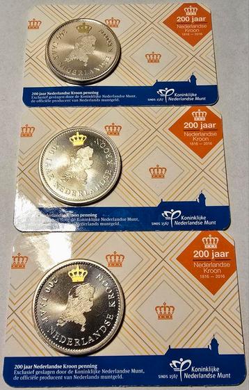 Nederland 3x 200 jaar Kroon penning 2016 coincard beschikbaar voor biedingen