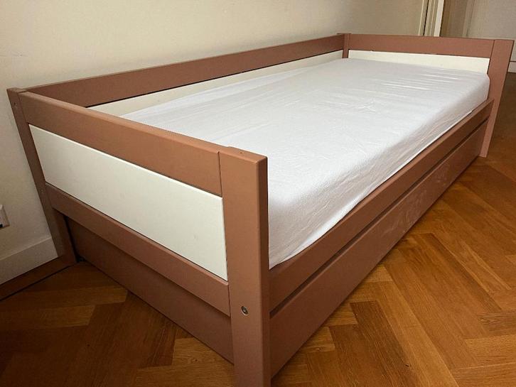 1-persoonsbed met houten frame en onderschuifbed ca. 205x95, Huis en Inrichting, Slaapkamer | Bedden, Gebruikt, Eenpersoons, 90 cm