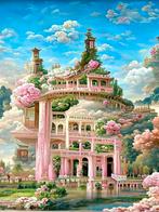 Diamond Painting roze fantasie kasteel 50x40cm (rond), Ophalen of Verzenden, Nieuw, Knutselwerk